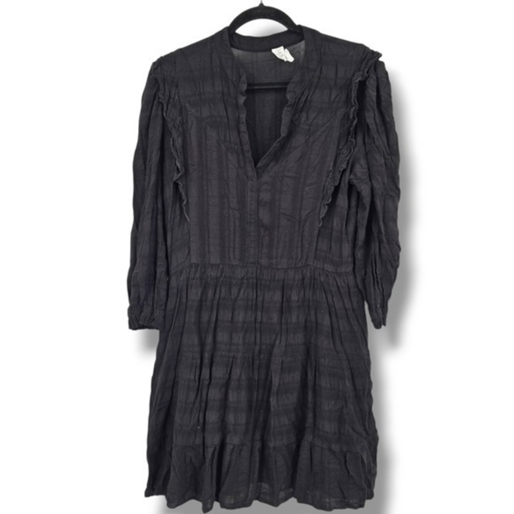 Amadi Black Dress Ruffle Trim Long Sleeve Tiered Made in USA Medium